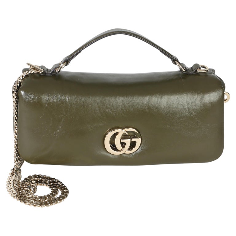 Gucci Green Lambskin GG Milano Small Top Handle Shoulder Bag