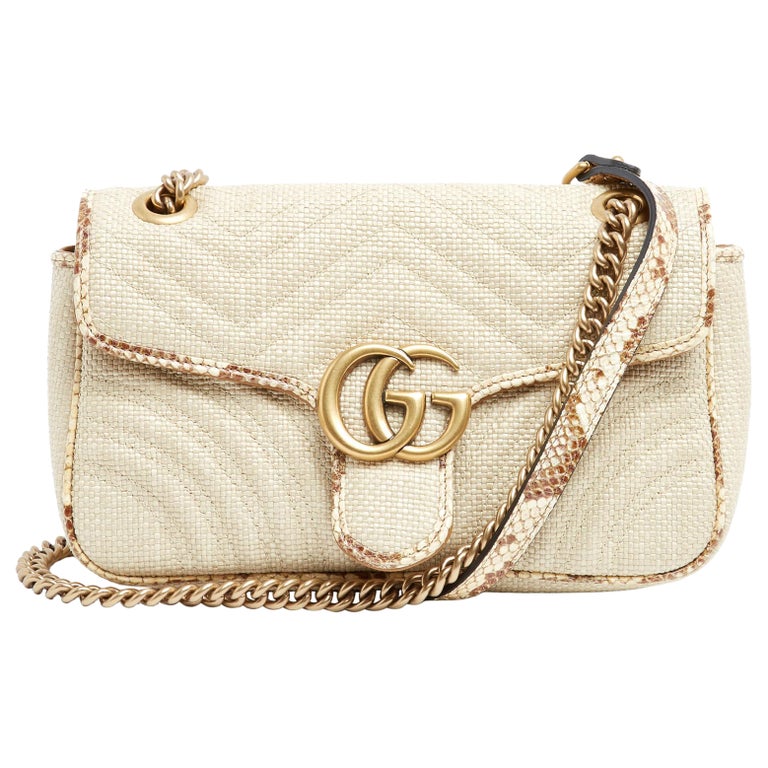 Sac Gucci Epaule Paille Cuir GG Marmont Raffia Precious Leather Shoulder Bag