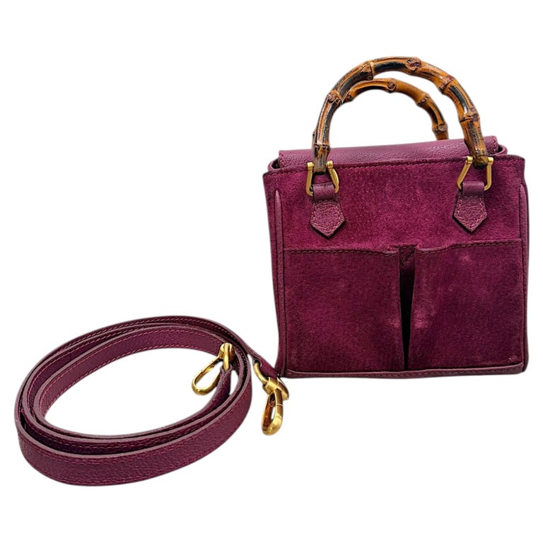 Gucci Magenta Suede Mini Bamboo Top Handle Crossbody Bag
