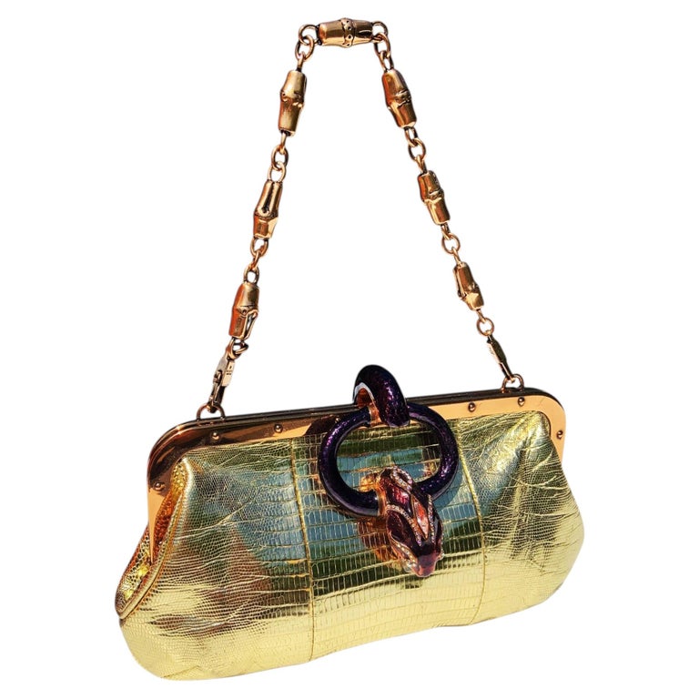 Vintage Tom Ford for Gucci SS 2004 Metallic Gold Lizard Bag with Jeweled Serpent