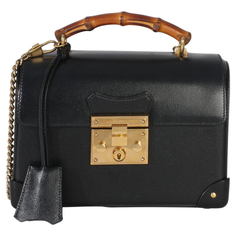 Gucci Black Azalea Calfskin Small Padlock Bamboo Shoulder Bag