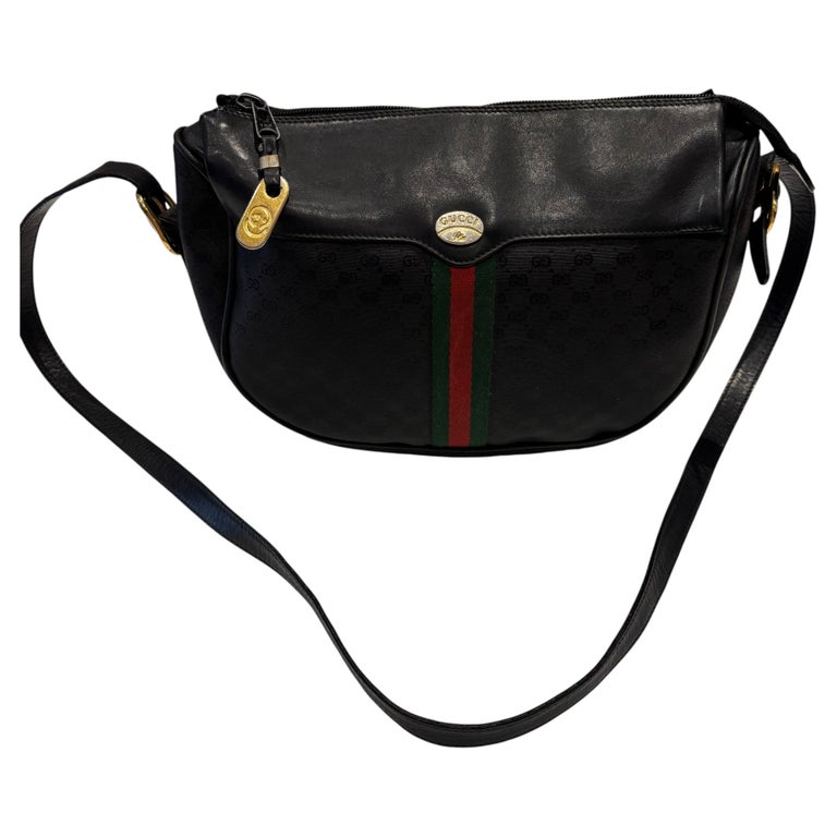 Gucci Vintage Plus Bag Circa Late 1970s Black Canvas Green Red Stripe a Story