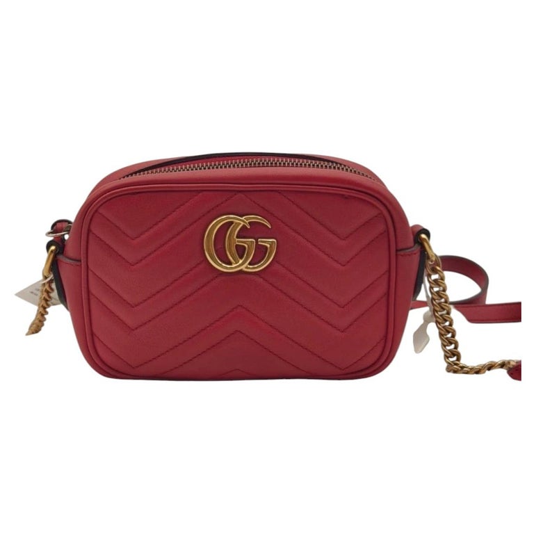 Gucci GG Marmont Matelassé Mini Camera Bag Red Leather Crossbody