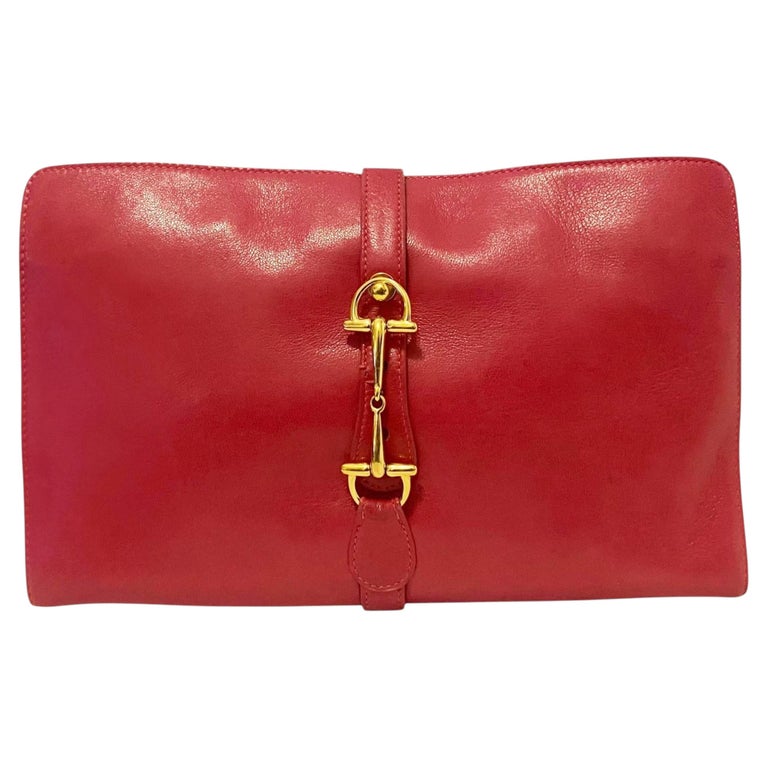 Gucci 1980s Vintage Pink Leather Horsebit Clutch Bag