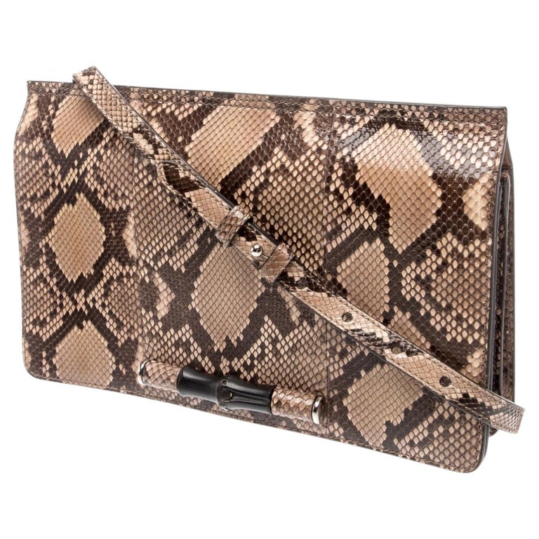 New Gucci 2016 Beige Python Bamboo Bag With Tags