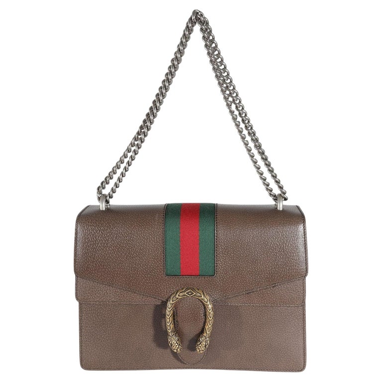 Gucci Brown Textured Calfskin Web Medium Dionysus