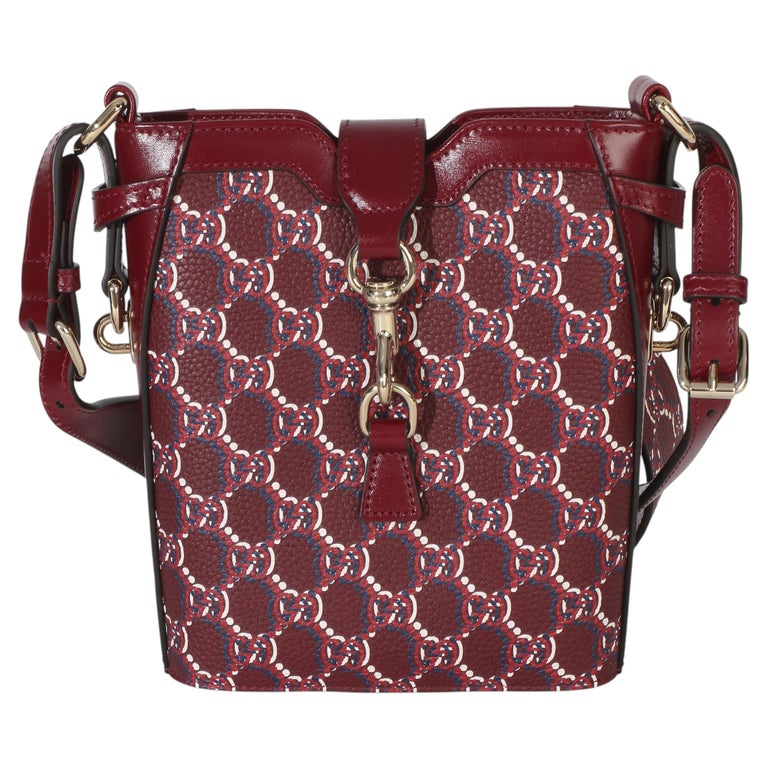 Gucci Red Multicolor GG Monogram Grained Calfskin Mini Shadow Bucket Bag