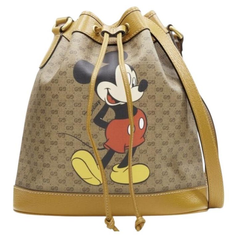 GUCCI DISNEY Candy GG Micky Mouse brown leather trim bucket bag