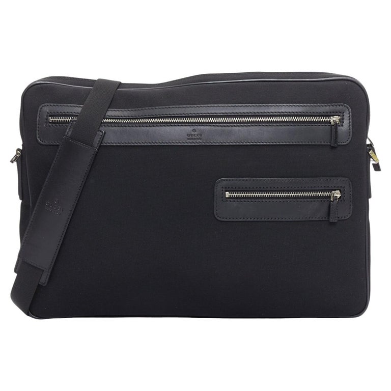 GUCCI VINTAGE black nylon leather trim crossbody messenger laptop bag