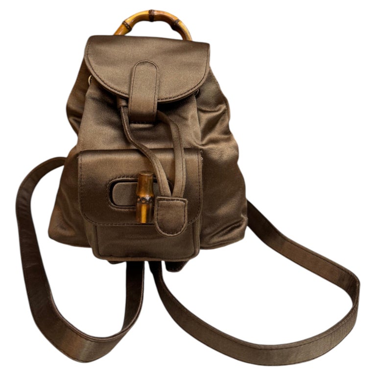 1980s Vintage GUCCI Mini Satin Bamboo Backpack Bag