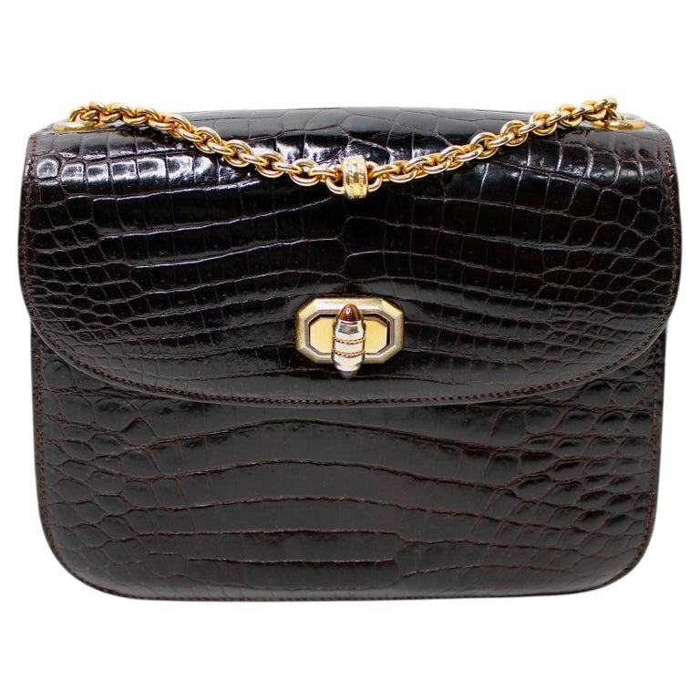 Gucci Deep Brown Alligator Leather Shoulder Bag circa 1960s