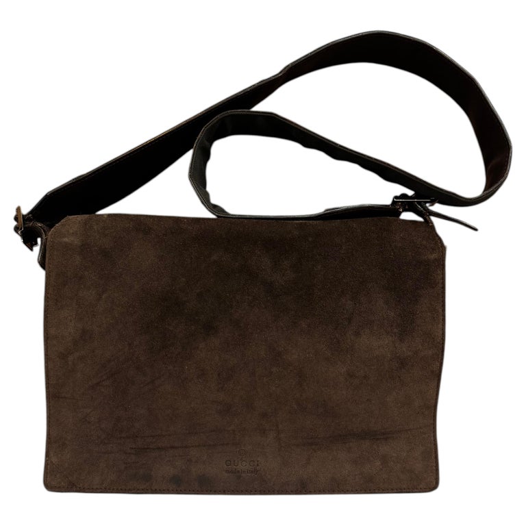 2000s Vintage GUCCI Suede Messenger Bag Brown Unisex