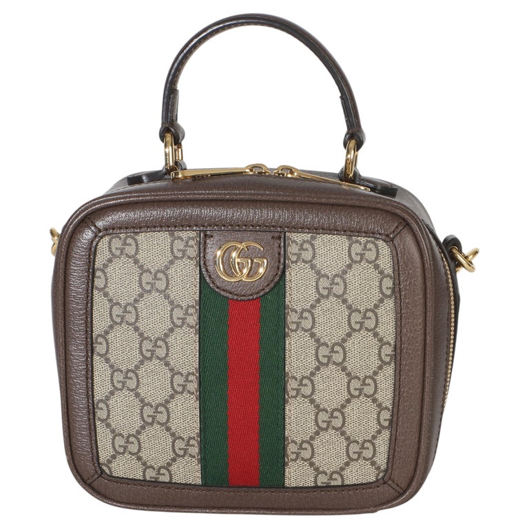 Gucci Beige Ebony GG Supreme Canvas Web Ophidia Mini Top Handle Shoulder Bag