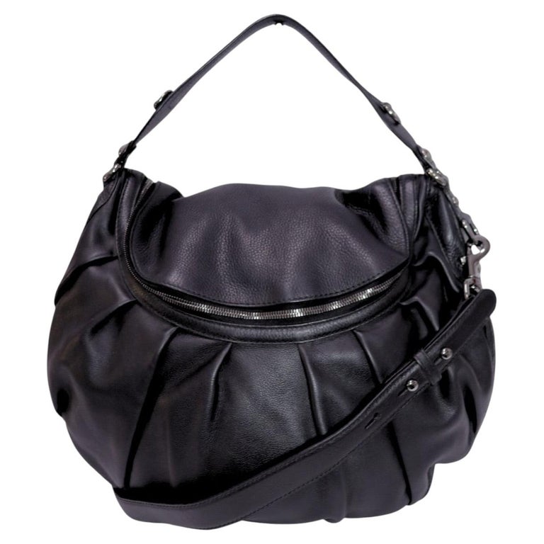Gucci Black Leather Pleated Hobo Shoulder Bag