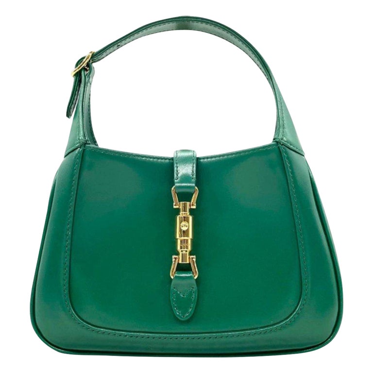 Gucci Jackie 1961 Mini Handbag in Green Leather with Adjustable Strap