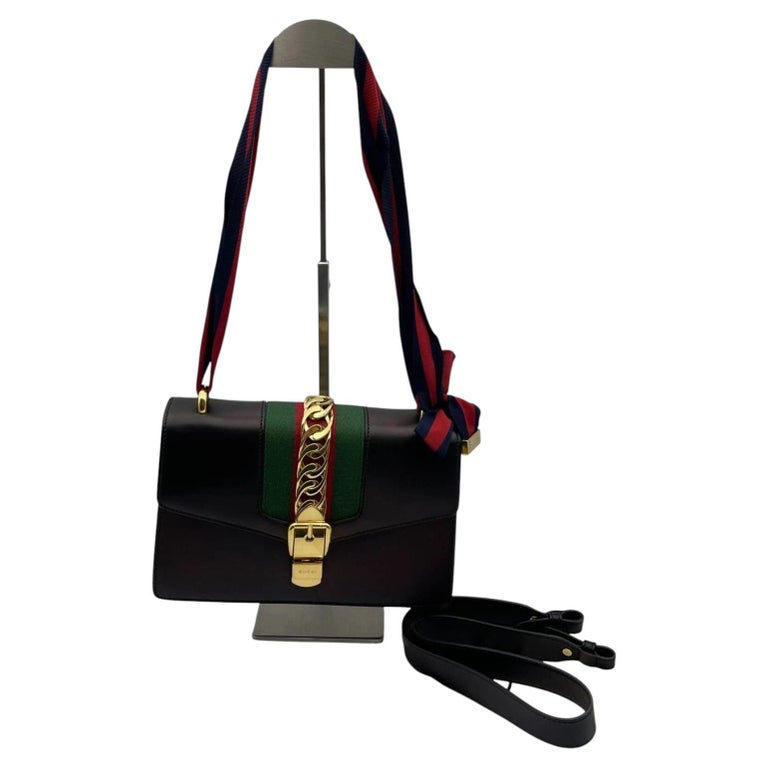 Gucci Sylvie Balck Leather Women Shoulder Bag Gold Hardwear