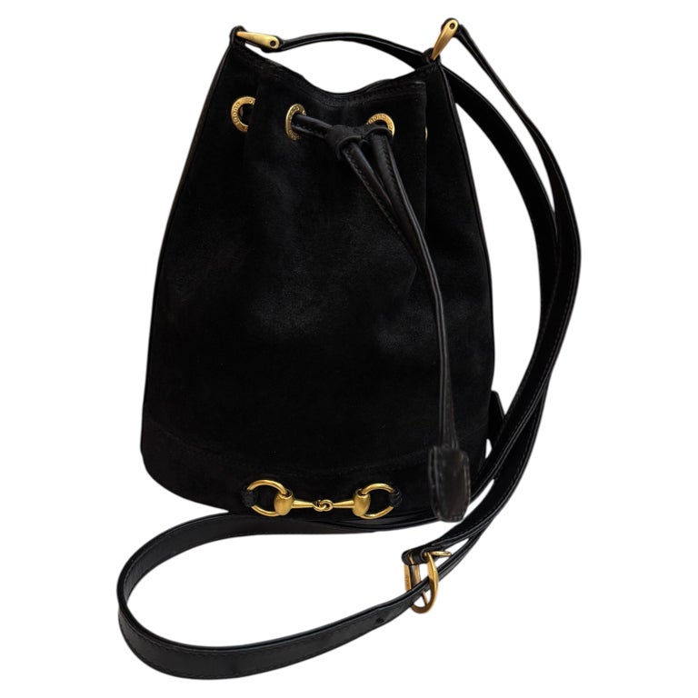 1990s Vintage GUCCI Nubuck Horsebit Bucket Bag Black Small