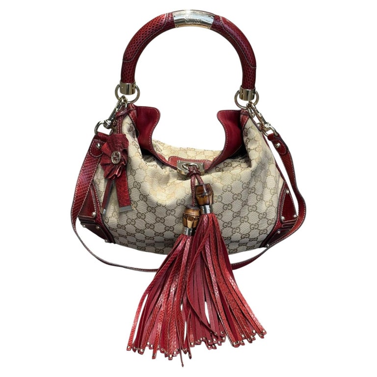 2008 Gucci x Unicef Indy GG canvas snakeskin hobo bag