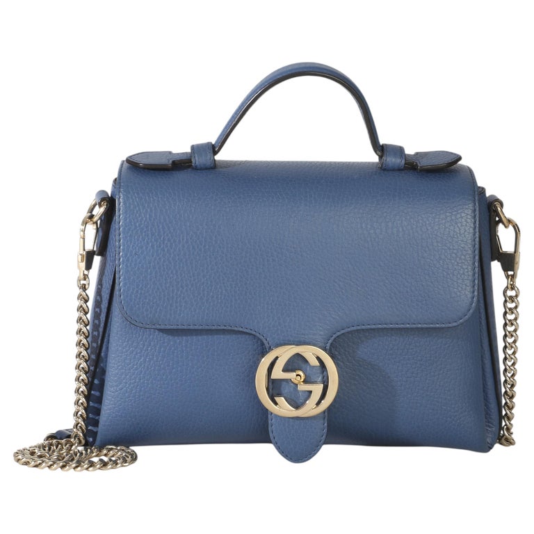 Gucci Blue Dollar Calfskin Interlocking GG Top Handle Bag
