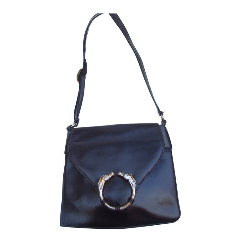 Gucci Rare Brown Leather Equine Medallion Shoulder Bag c 1970