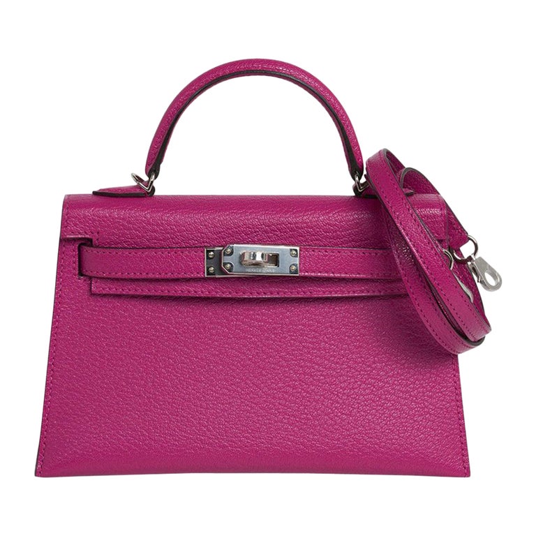 Hermes Kelly 20 Mini Sellier Rose Pourpre Bag Chevre Leather Palladium Hardware