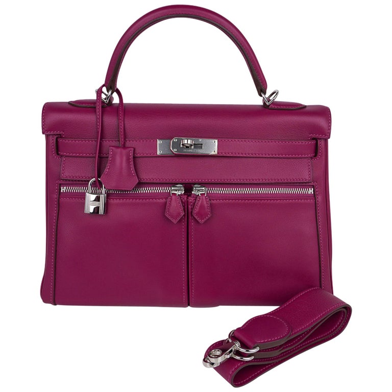 Hermes Kelly 32 Limited Edition Lakis Bag Tosca Swift Leather Palladium