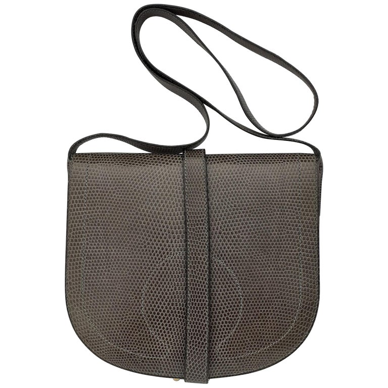 Exceptional Hermès Shoulder Bag Purse Green-Grey Lizard Gold Hdw RARE