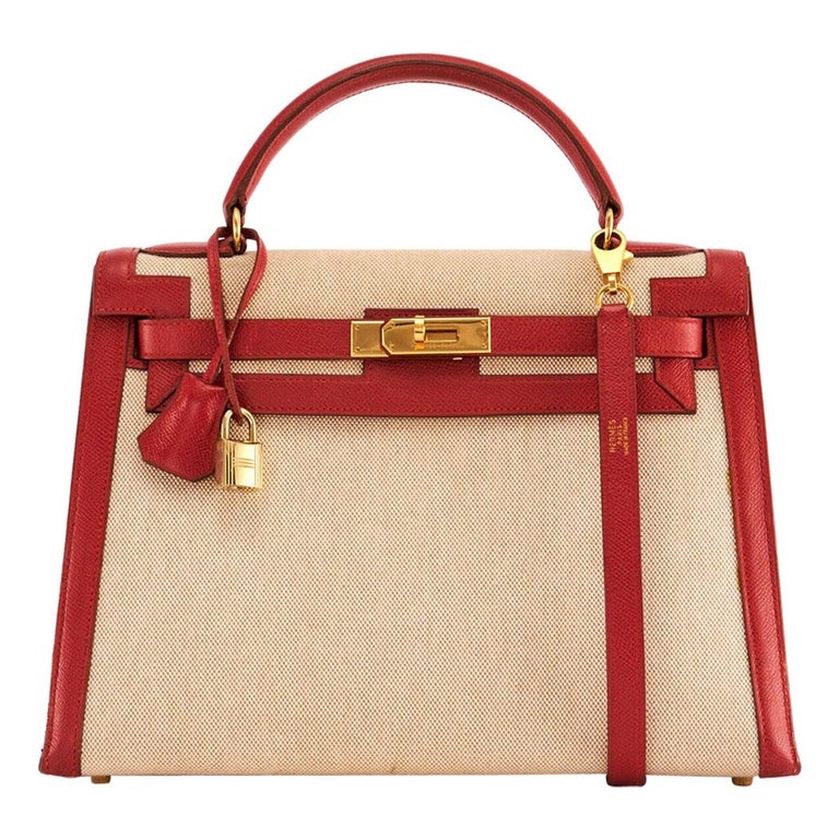 Hermes Kelly 32 Toile Rouge