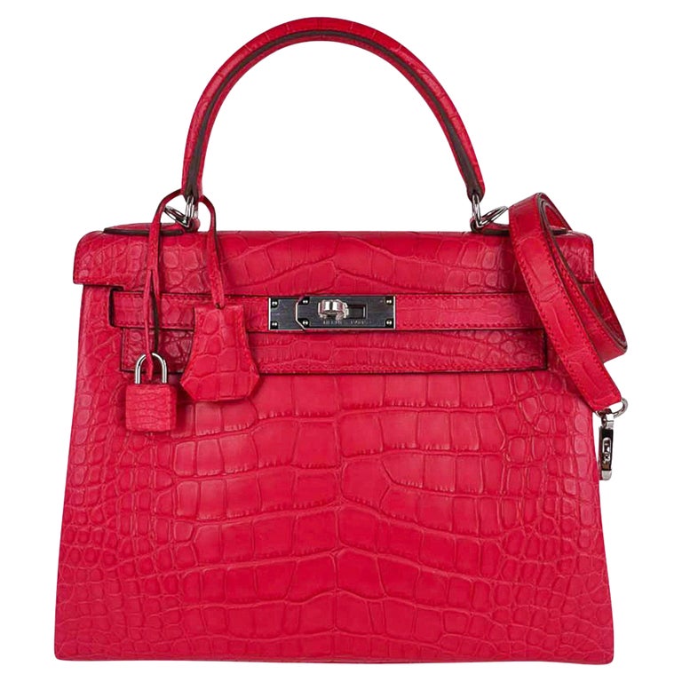 Hermes Kelly Retourne 28 Rose Extreme Matte Alligator Bag Palladium Hardware