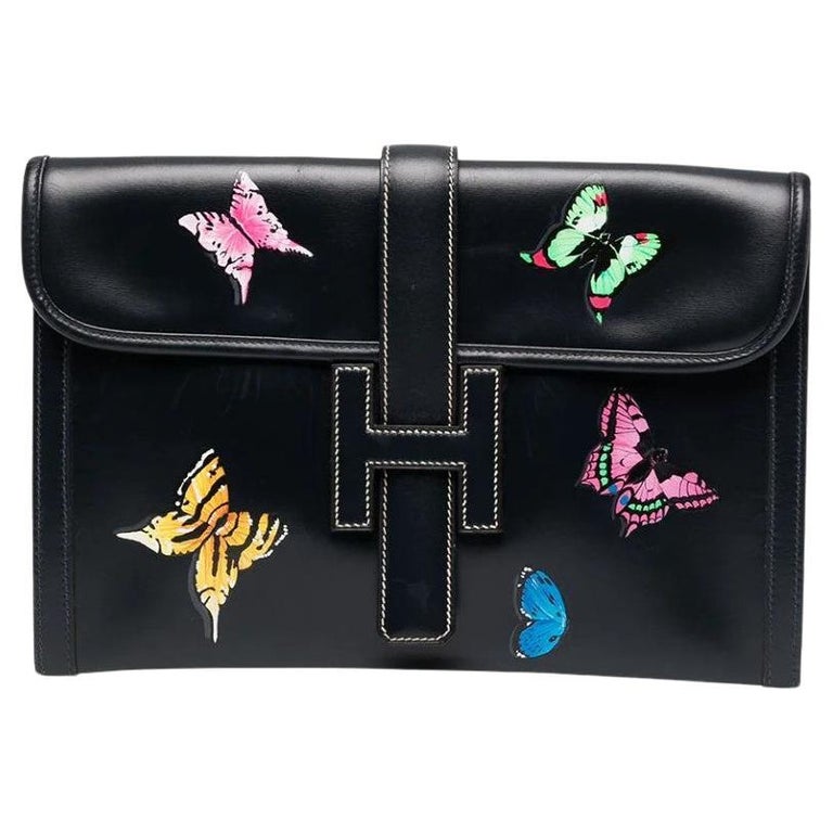 Hermès Customised Butterfly Jige Elan PM Black