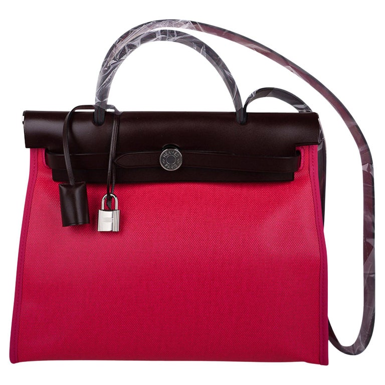 Hermes Herbag Zip Retourne 31 Rose Shocking Berline/ Rouge Sellier Leather