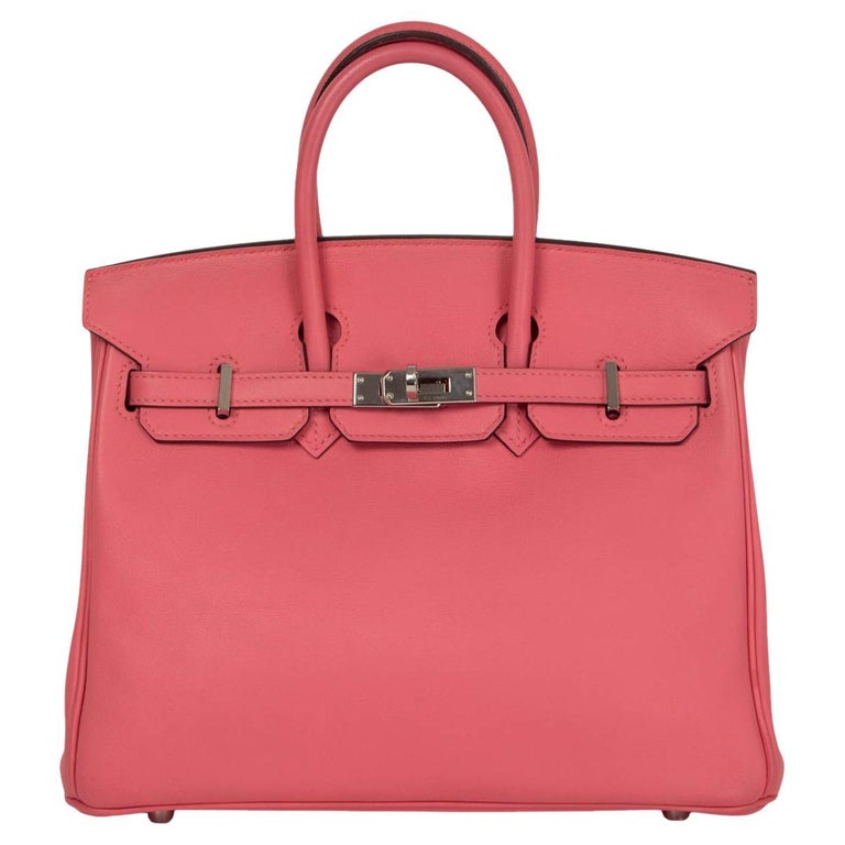HERMES pink leather BIRKIN 25 Bag Rose Azalee Swift Palladium