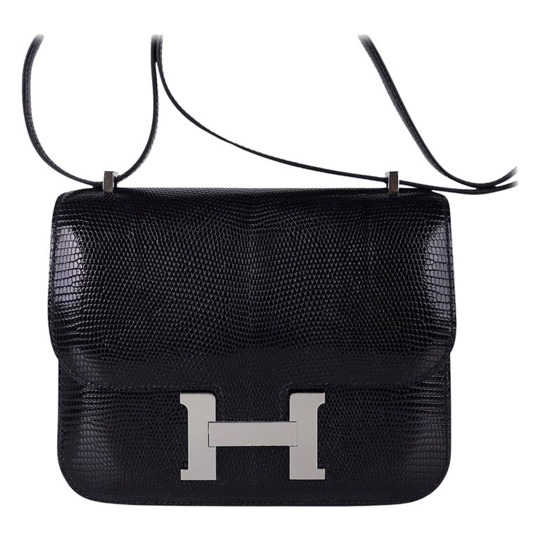 Hermes Constance Mini 18 Black Lizard Bag Palladium Hardware