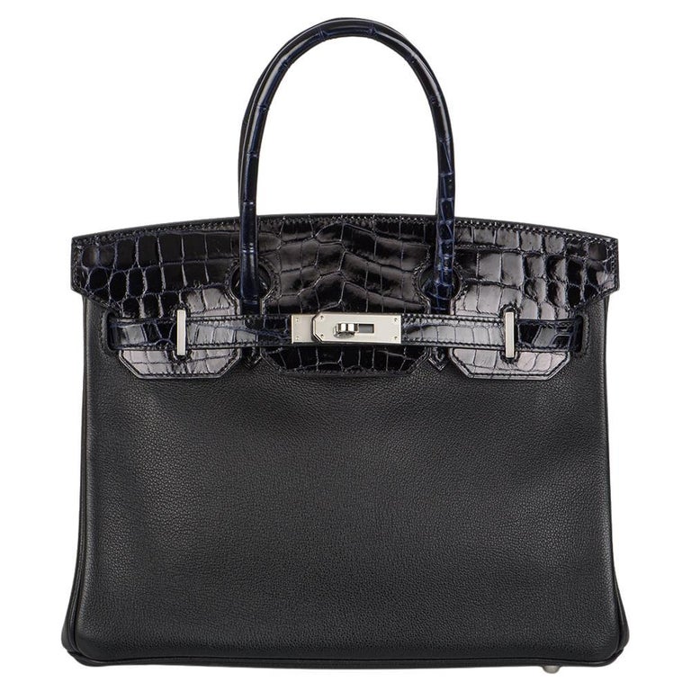 Hermés Birkin 30cm Touch Noir Taurillon Novillo/ Bleu Marine Niloticus Lisse PHW