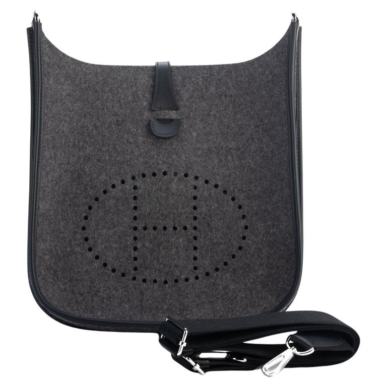 Hermes BNIB Grey/Black Felt Evelyne PM