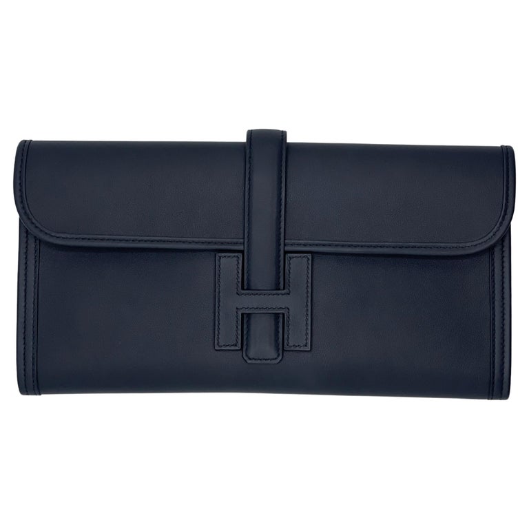 Hermès Jige Elan Leather Clutch Night Blue 29