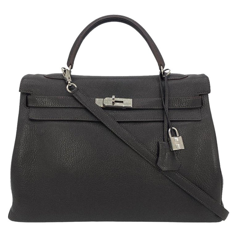Hermes Togo Kelly 35 Retourne Chocolate Brown Silver PDH