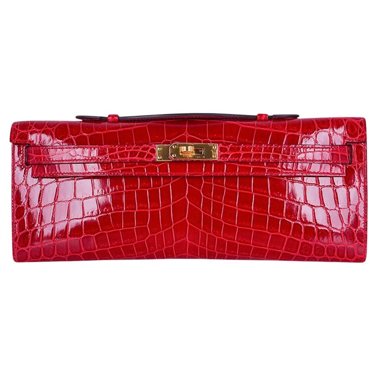 Hermes Kelly Cut Braise Crocodile Clutch Bag Gold Hardware
