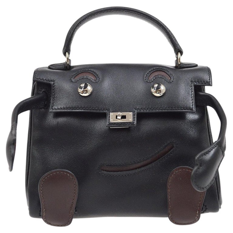 HERMES Kelly Doll Black Veau Gulliver Leather Palladium Hardware Small Mini Bag