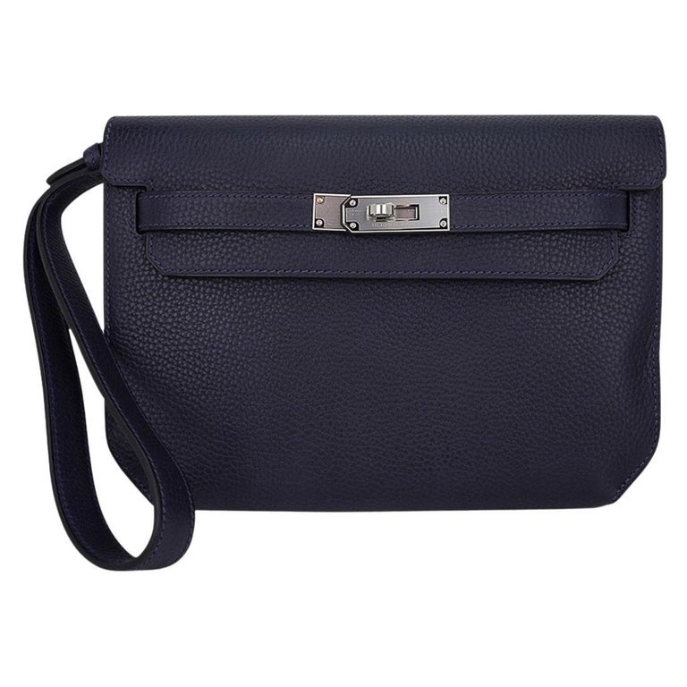 Hermes Kelly Depeches 25 Pouch Blue Ocean Galop D'Hermes Vache Palladium