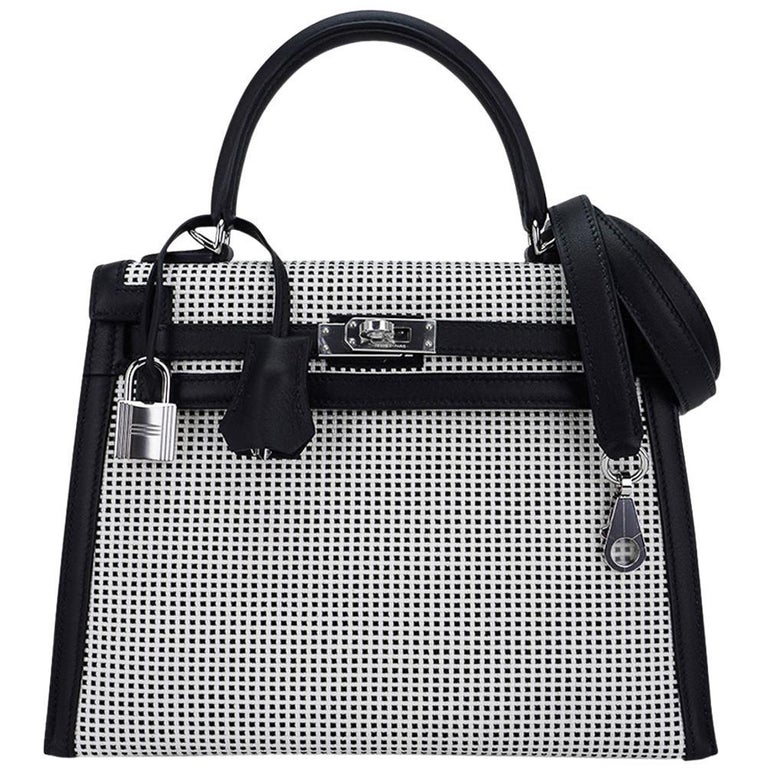 Hermes Kelly 25 Quadrille Viking Toile Black White Sellier Limited Edition Bag