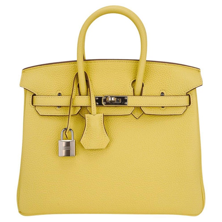 Hermes Birkin 25 Jaune Poussin Bag Palladium Hardware Togo Leather