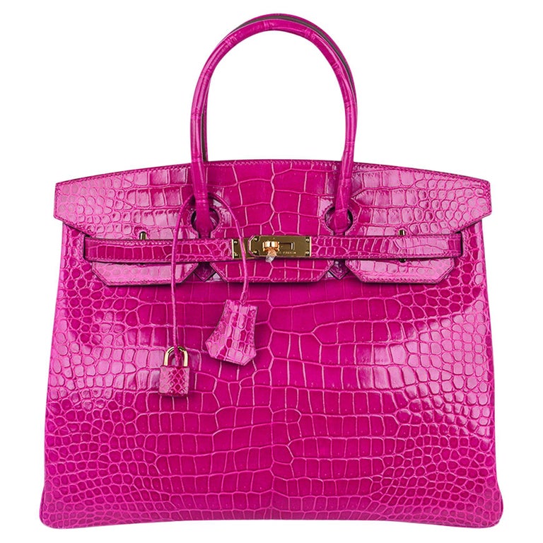 Hermes Birkin 35 Rose Scheherazade Porosus Crocodile Bag Gold Hardware