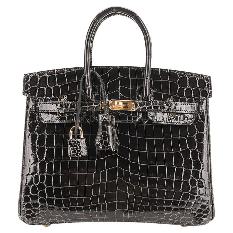 Hermes Birkin 25 Graphite Crocodile Bag with Gold Hardware