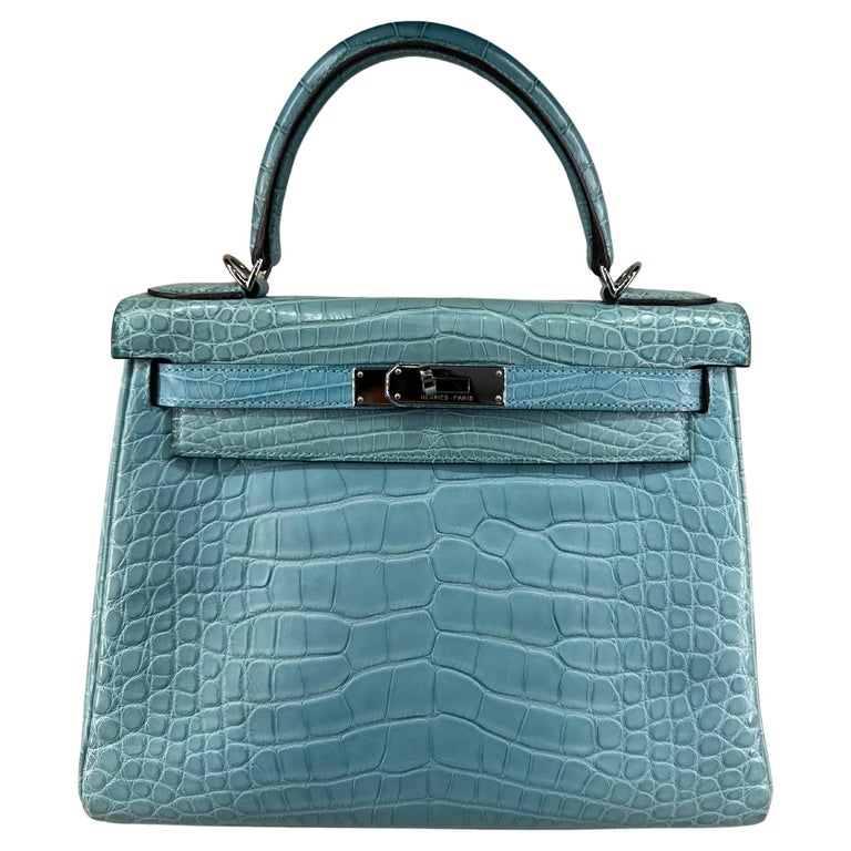 Hermes Kelly 28 Matte Crocodile Bleu palladium hardware bag
