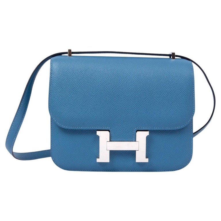 HERMES Azur blue Epsom leather CONSTANCE 18 MINI Bag w Palladium