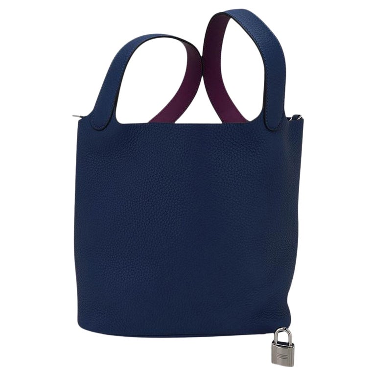 Hermes Picotin Lock Eclat 22 Tote Bag Deep Blue Anemone Clemence Palladium