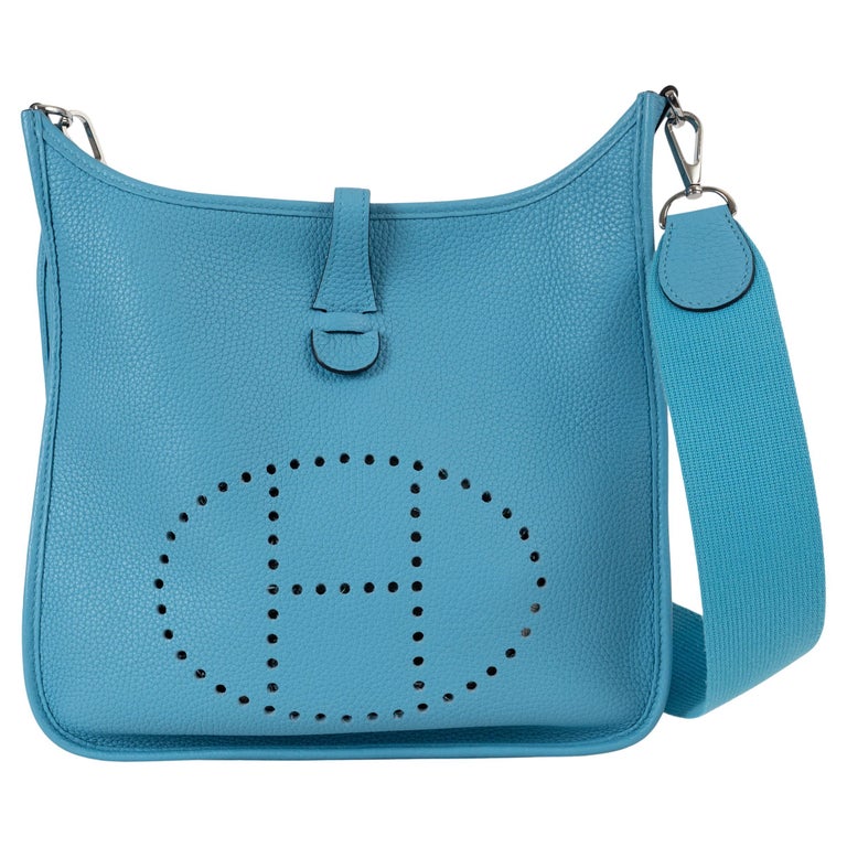HERMES Bleu du Nord blue Clemence leather EVELYNE 29 Crossbody Bag
