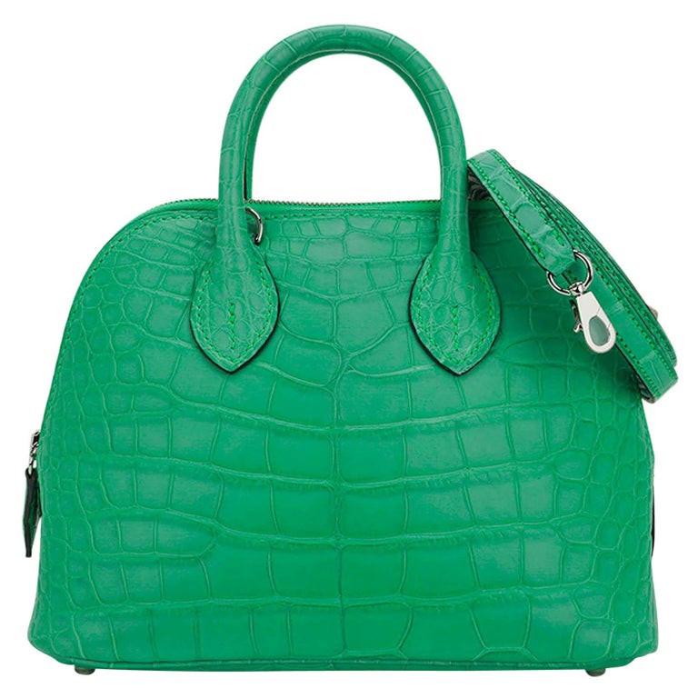 Hermes Mini Bolide 1923 Matte Alligator Vert Comics Tote Bag Palladium Hardware