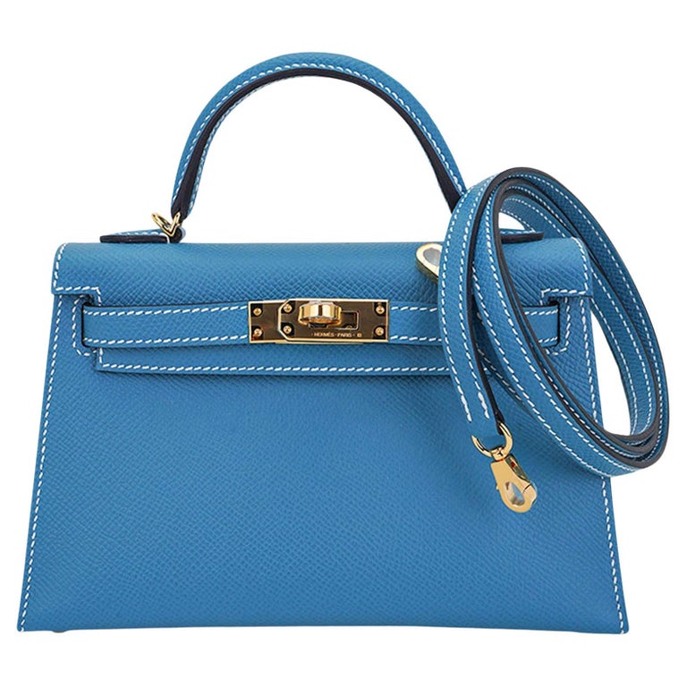 Hermes Mini Kelly 20 Sellier Blue Jean Bag Epsom Leather Gold Hardware